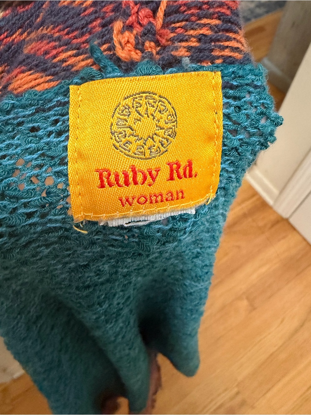 Rudy Rd Teal Patterned Open Front Bohemian Fringe Cardigan Sweater - Picture 3 of 3